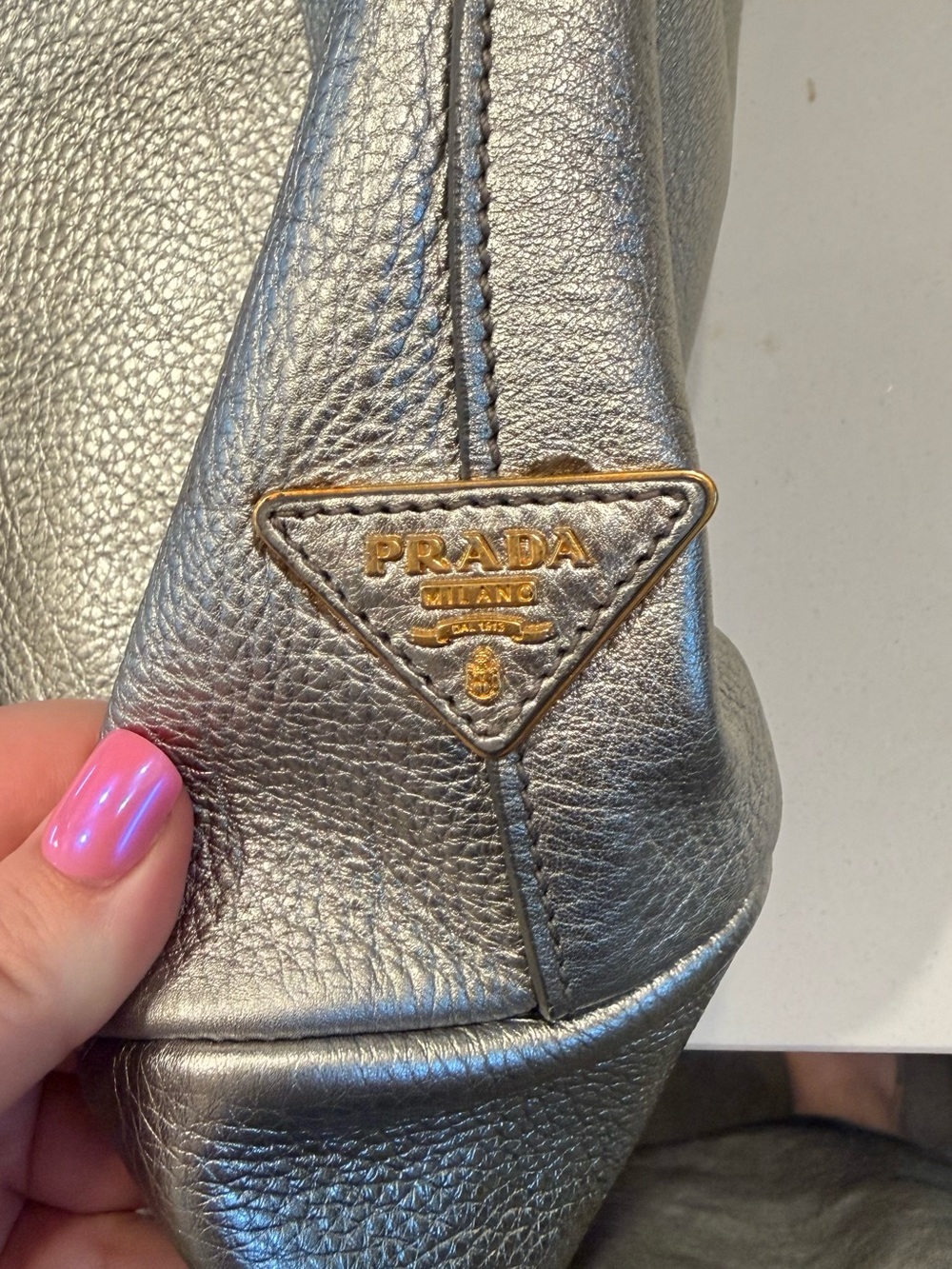 Prada Metallic Silver Leather Tote Bag